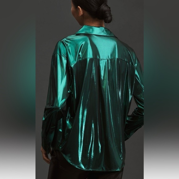 Anthropologie Metallic Green Blouse - Picture 3 of 6